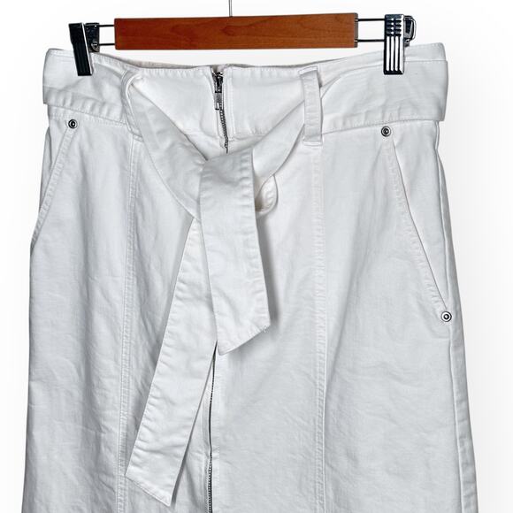 THAKOON COLLECTIVE White Denim Midi Skirt Belted Coquette Trendy Brunch A-Line - Picture 4 of 13